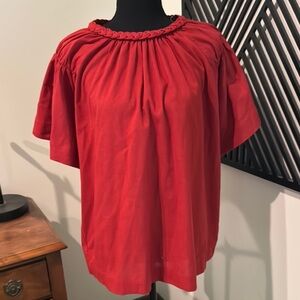 Entro Women's Flutter Sleeve braided ruched neckline Blouse, medium